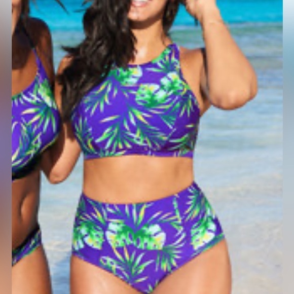 Adore Me tropical leaf print bikini with high waist bottoms Size 1X - Picture 1 of 10